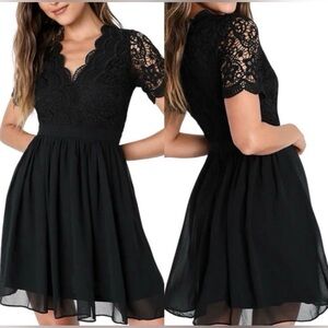 Lulus Angel in Disguise Black Lace Skater Dress